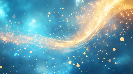 Wall Mural - A luminous golden spiral of light threads through an ethereal blue and gold space, creating a breathtaking celestial dance. Celestial Threads. Illustration