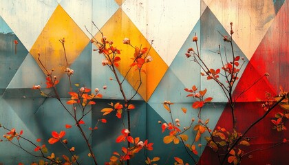 Fototapete - Colorful abstract composition displaying dynamic geometric shapes in shades of orange, red, and gray evocative of modern art installations