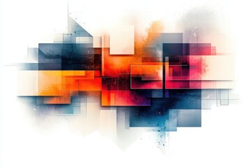 Poster - Colorful abstract city skyline representation showcasing vibrant hues and geometric shapes creating a dynamic urban atmosphere at twilight