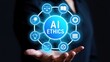 © Arnab Dey - AI ethics and law in artificial intelligence governance. Icons related to AI ethics, symbols of legal scales, security, and global responsibility. ethical standards and regulations in AI technology.