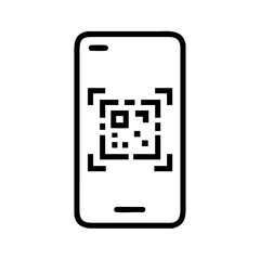 smartphone displaying a qr code on its screen for scanning in a simple black and white line drawing 