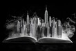 © Miftahul - Metropolis emerges from an open book, shrouded in misty vapor.