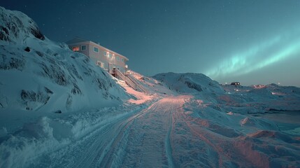 Wall Mural - Northern lights illuminating snowy landscape in ilulissat, greenland