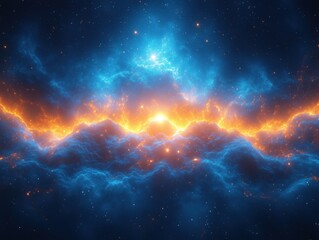 Wall Mural - A blue and orange galaxy with a bright yellow sun in the middle