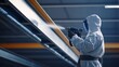 © Mcgui - Industrial painter using a spray gun to coat steel beams. Featuring precision and surface protection