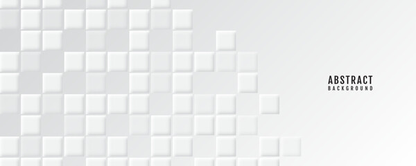 Wall Mural - white grey geometric abstract background overlap layer on bright space with squares decoration. mode