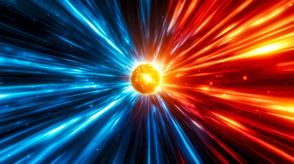 Wall Mural - spaceship traveling at warp speed near a burning planet