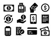 © vectoraty - Payment icons set Bold black payment and finance vector icon set featuring cash, credit card, mobile payment, POS machine, coin, receipt, and currency exchange symbols in a modern flat style