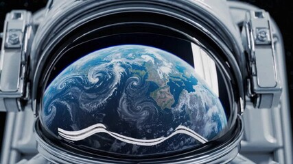 Wall Mural - ai-generated of the reflection of the planet earth on the glass helmet of a floating astronaut