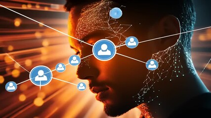 Wall Mural - Futuristic Portrait of a Man with Digital Elements and Light Effects