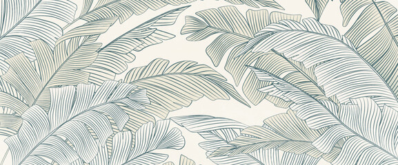 Wall Mural - tropical abstract art background with exotic plant leaves in line style. botanical banner for decor,
