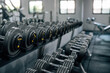 © PaeGAG - Dumbbells arranged by weight for strength training in modern gym