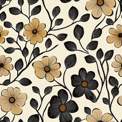 Naklejka na meble Elegant floral pattern with black and gold flowers intertwined with delicate branches