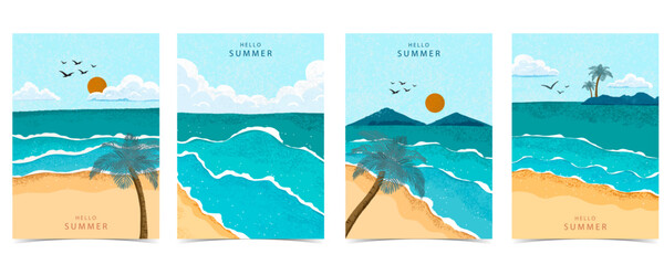 Wall Mural - summer landscape background with beach and sand grain texture for vertical a4 design