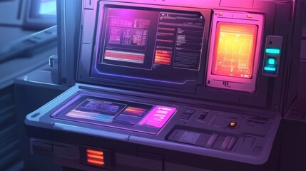 Modern futuristic control panel interface with glowing displays and buttons