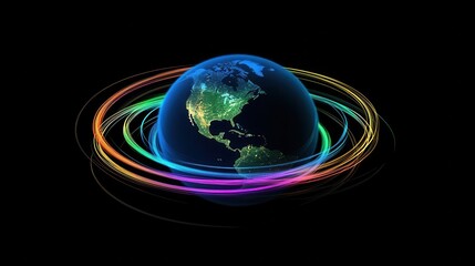 Wall Mural - a glowing earth with colorful spiraling light trails
