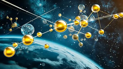 Wall Mural - Futuristic Cosmic Landscape with Atomic Particles and Vibrant Colors