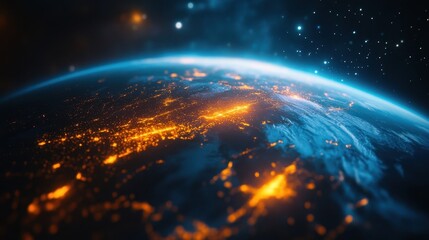 Wall Mural - an artistic rendering of earth from space with city lights
