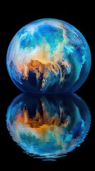 Wall Mural - a colorful globe reflected in the still water below
