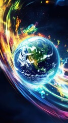 Wall Mural - a vibrantly colored artwork depicting planet earth in space