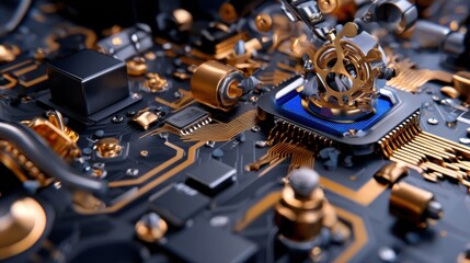 Leinwandbilder - A computer chip with gold and blue parts