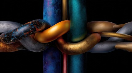 Leinwandbilder - A colorful chain of metal links with a gold center