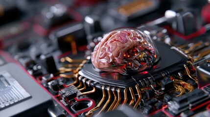 Aufkleber - A computer chip with a brain inside of it