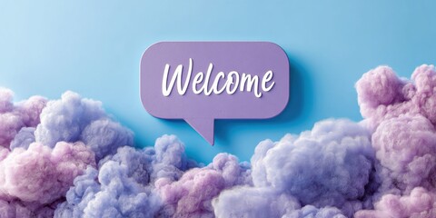 Fototapete - Ethereal Brand Communication Pastel Cloud Welcome Speech Bubble - Soft Digital Hospitality Design for Modern Marketing Experiences