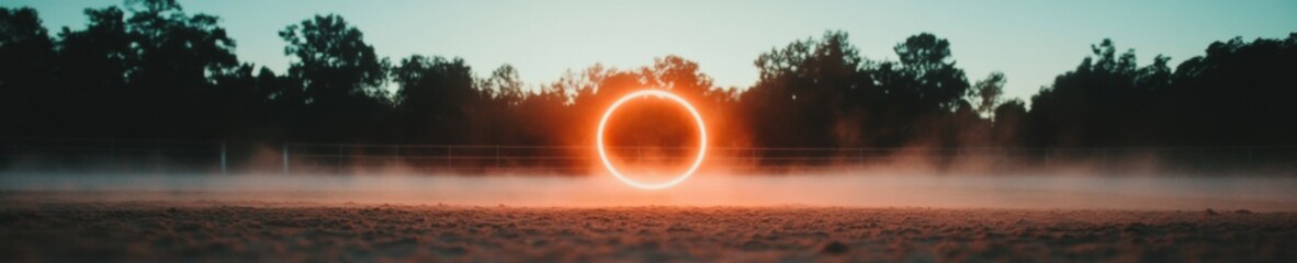Aufkleber - Immersive Digital Landscape Neon Circular Portal Merging Nature and Technology - Ethereal Metaverse Aesthetic Exploring Liminal Visual Storytelling