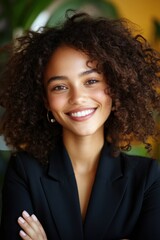 Aufkleber - Empowered Leadership and Inclusive Excellence Radiant Professional Woman Breaking Barriers in Contemporary Corporate Workspace with Authentic Confidence and Warm Connectivity