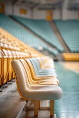Poster - Modern Arena Architecture Minimalist Seating Design Reveals Spatial Potential, Capturing Anticipation and Versatile Event Staging in Contemporary Sports Venues