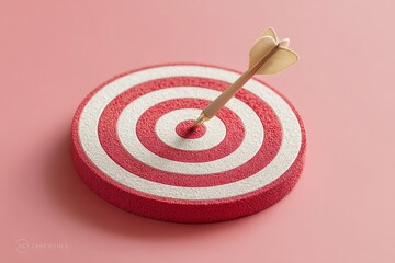 Poster - Minimalist Achievement Visualization Precision Arrow Targeting Bullseye on Soft Pastel Background - Modern Success Metaphor for Strategic Performance Optimization