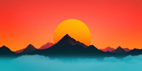 Poster - Mindful Horizons Minimalist Sunset Landscape for Digital Wellness, Meditation Apps, and Creative Inspiration in  Resolution