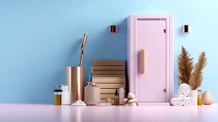 Poster - A pink bathroom with a pink tub and a pink shower