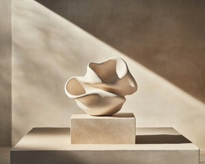 Aufkleber - Organic Minimalism Sculptural Ceramic Vase Embodying Soft Modernist Design - Contemporary Home Decor Artistry in Neutral Palette
