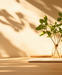 Aufkleber - Minimalist Wellness Sanctuary Golden Hour Tranquility - Biophilic Design for Mental Clarity, Mindful Productivity and Modern Workspace Serenity