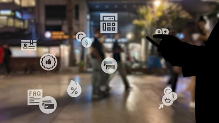 Omni channel technology of online retail business method. Multichannel marketing on social media network platform offer service of internet payment channel, online retail shopping and omni digital app