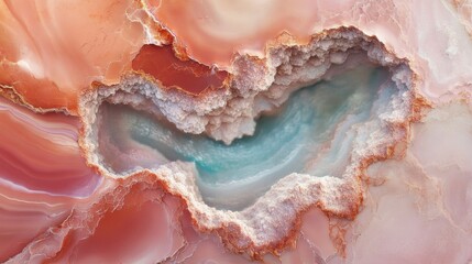 Poster - Liquid Earth Metamorphosis Ethereal Geologic Texture in Coral and Seafoam - Premium Mineral Abstract Design for Luxury Branding and Wellness Aesthetics