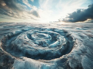 Poster - Ethereal Climate Crisis Visualization Dramatic Oceanic Spiral Vortex Illustrating Global Warming Impact, Immersive Environmental Data Storytelling