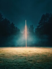 Leinwandbilder - Luminous Liminal Space Ethereal Vertical Light Portal Illuminating Misty Night Landscape - Immersive Digital Art Exploring Atmospheric Technological Transcendence