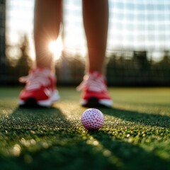 Aufkleber - Golden Hour Performance Next-Gen Female Athletes Precision Golf Training - Empowering Skill Development in Sunset-Lit Practice Landscape