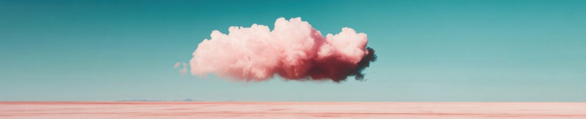 Poster - Dreamy Minimalist Horizon Soft Pink Cloud Against Serene Teal Landscape - Contemporary Surreal Art Exploring Emotional Minimalism and Digital Design Aesthetics
