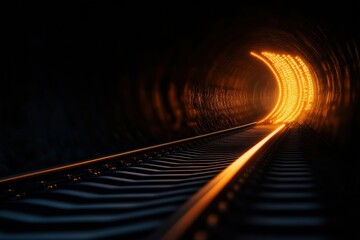 Fototapete - Digital Transformation Journey Illuminated Railway Tunnel with Cybernetic Light Streams - Futuristic Infrastructure Technology and Intelligent Transportation Networks