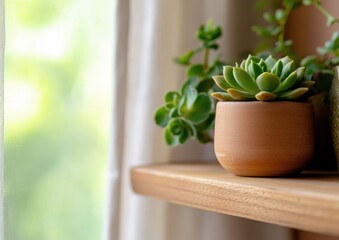 Poster - Minimalist Biophilic Design Serene Succulent Display in Warm Terracotta Pot - Eco-Friendly Home Styling for Wellness-Focused Urban Living