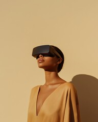 Aufkleber - Minimalist XR Innovation Gen Z Professional Exploring Immersive Digital Horizons with Sleek Virtual Reality Headset - Future of Work and Experiential Learning