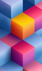 Poster - Geometric Gradient Wallpaper Modern Digital Aesthetic with Isometric Cubes - Vibrant Tech-Inspired Mobile Background for Creative Professionals