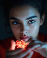 Poster - Cybernetic Emotion Next-Gen Portrait of Digital Intimacy - Ethereal Gen Z Aesthetic with Luminescent Holographic Interaction
