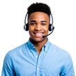 © Gennyson Marinho - Friendly customer service agent smiling wearing headset call center support help