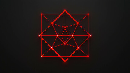 Wall Mural - abstract geometric pattern with red lines and nodes on a dark background for technology design