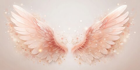 Wall Mural - Rosy Wings A Dreamlike Image of Delicate, Feathery Wings Adorned with Golden Dust and Shimmering Lights